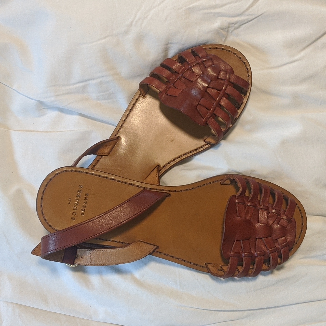 Sezane Brown Leather Woven Slingback Sandals